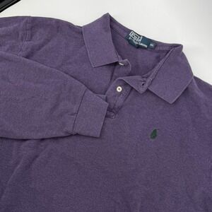 Polo Ralph Lauren Mens XL‎ Long Sleeve Pique Polo Shirt Purple Green Pony Logo